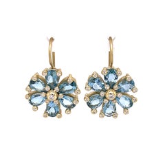 Suzy Landa Aquamarine & Diamond Flower Drop Earrings