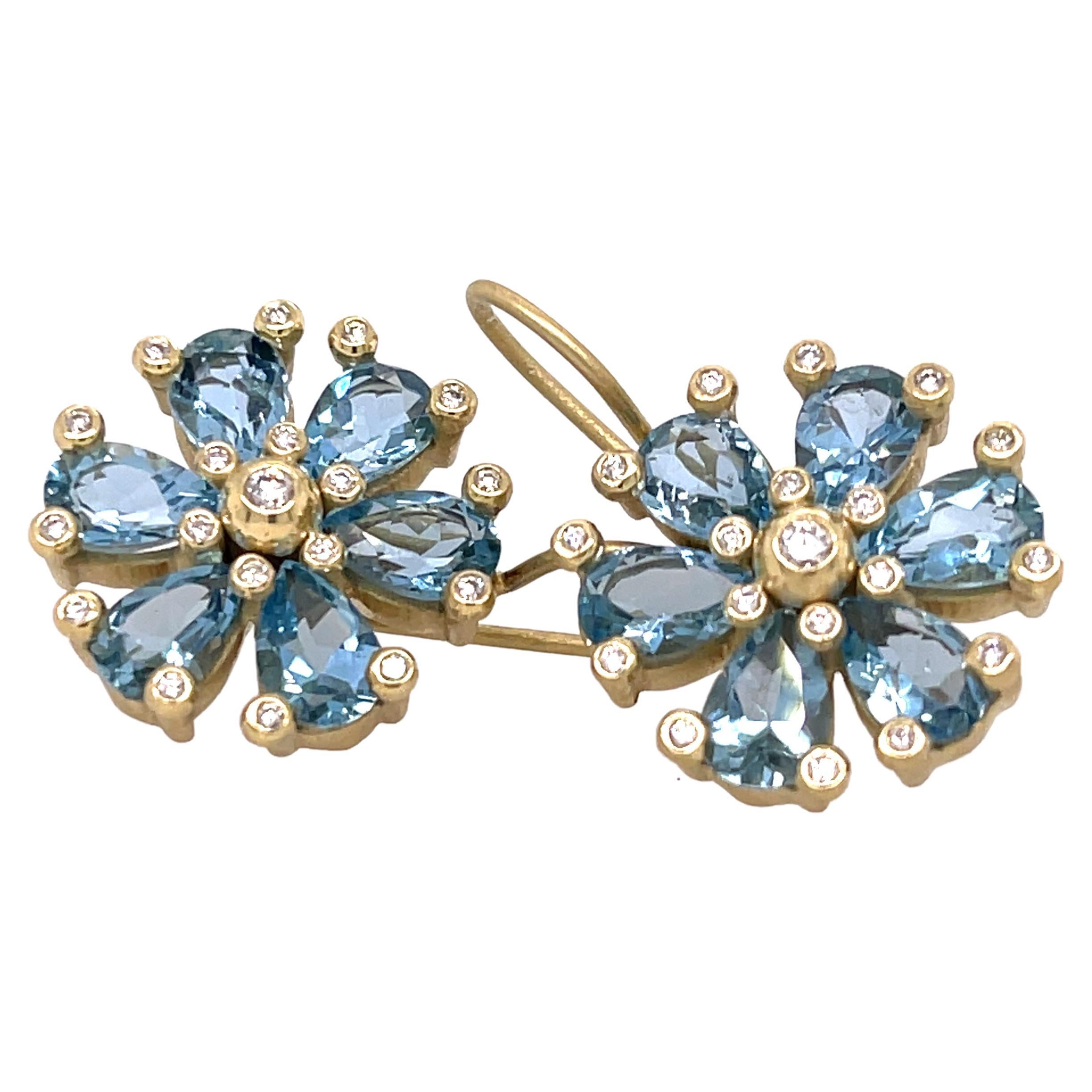Suzy Landa Aquamarine & Diamond Flower Drop Earrings
