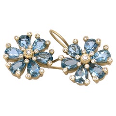 Suzy Landa Aquamarine & Diamond Flower Drop Earrings