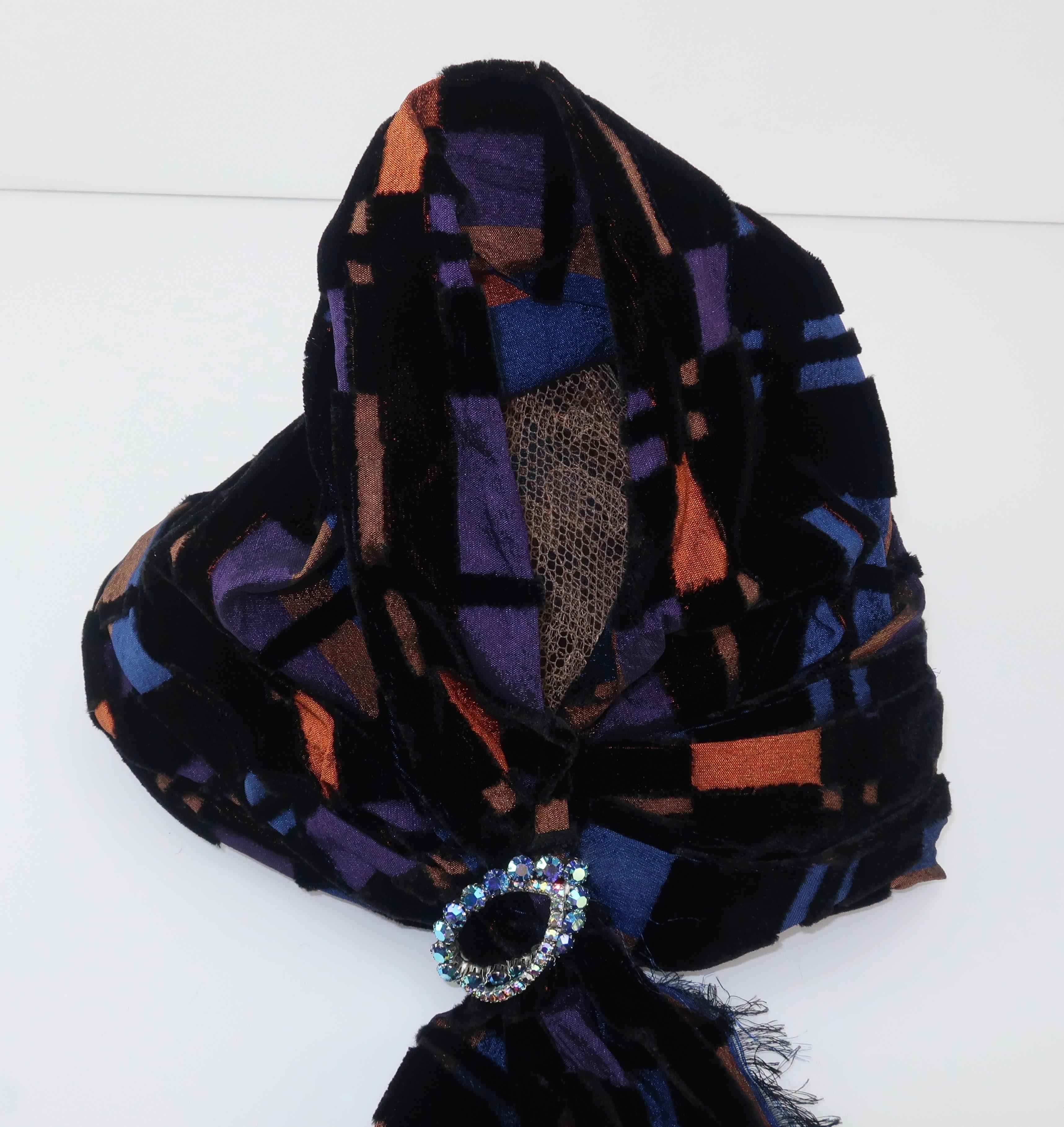 Suzy Lee Turban Style Cut Velvet Plaid Hat 3