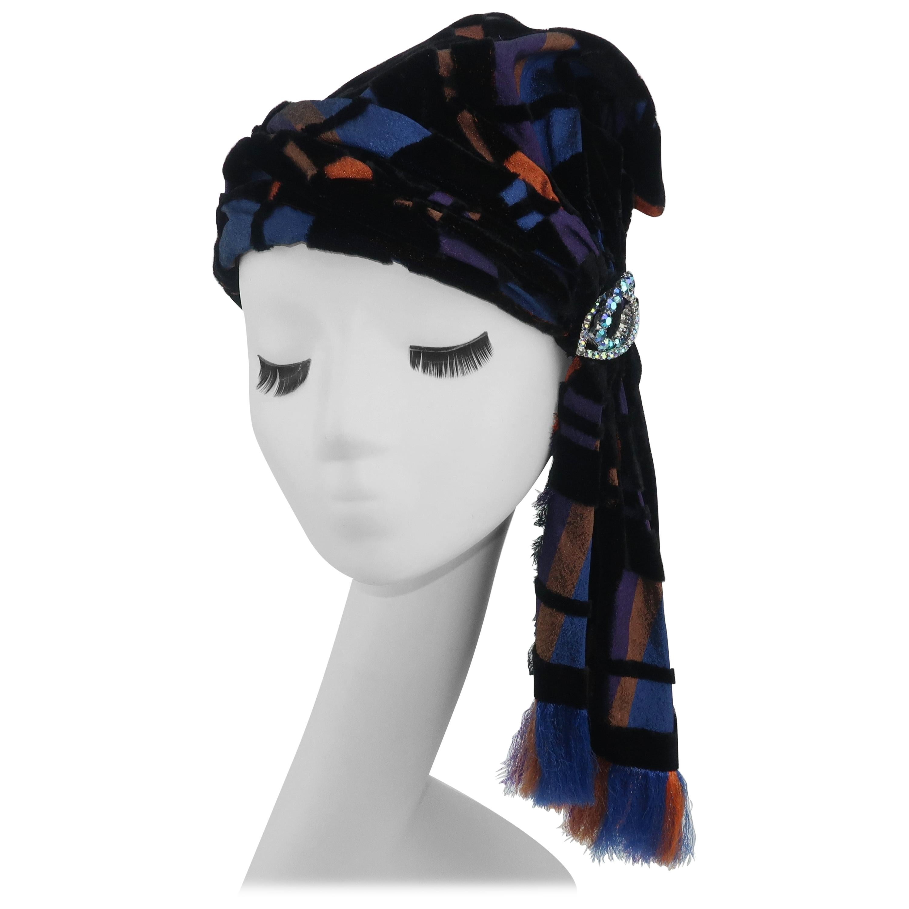 Suzy Lee Turban Style Cut Velvet Plaid Hat