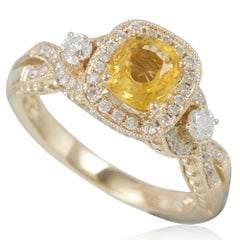 Suzy Lev 14 Karat Yellow Gold Cushion-Cut Yellow Sapphire and Diamond Ring