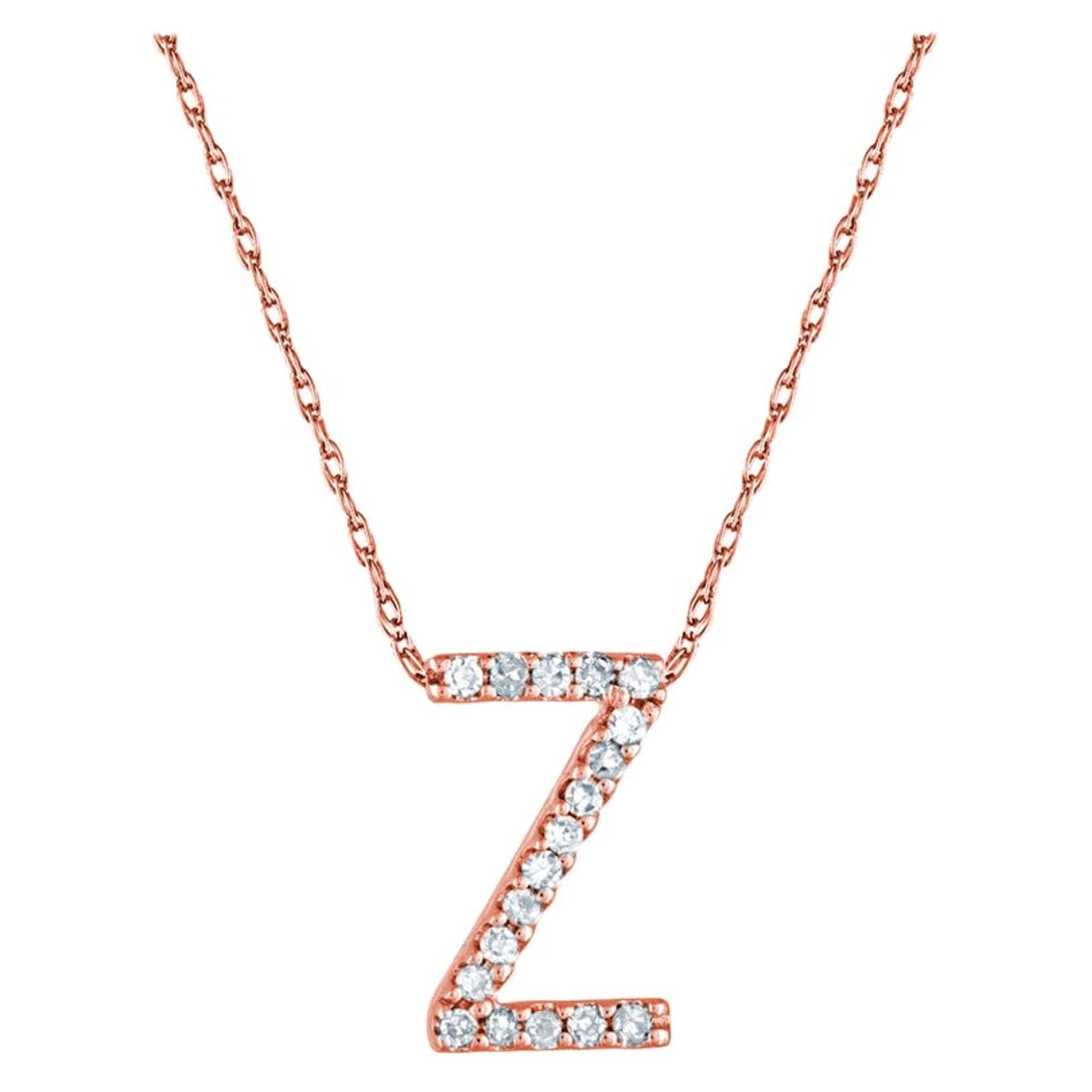 Suzy Levian Collar de oro rosa de 0,10 quilates de diamante blanco de 14 quilates con inicial de letra, Z