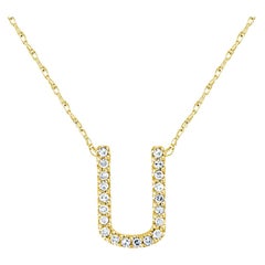 Suzy Levian 0.10 Carat White Diamond 14K Yellow Gold Letter Initial Necklace, U