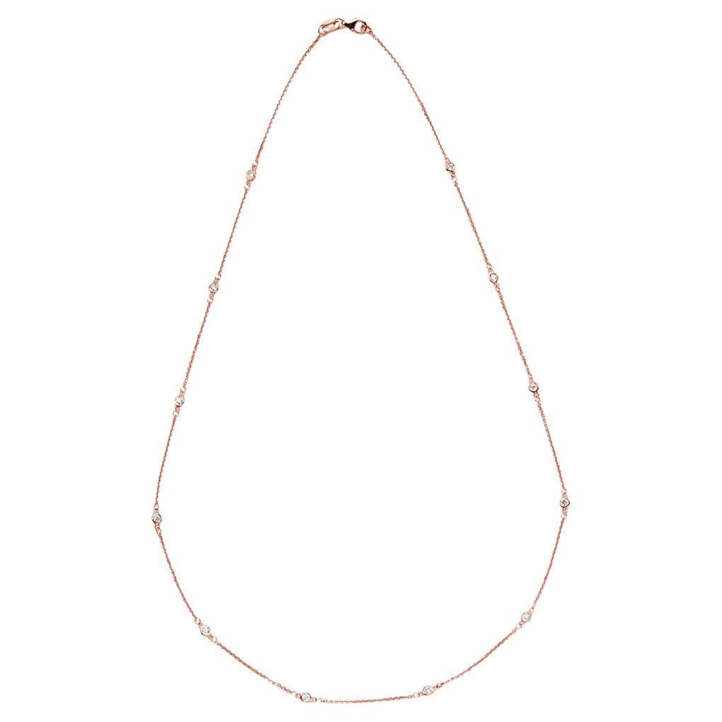 Suzy Levian 0.33 Carat TDW 14K Rose Gold Bezel Diamond Station Necklace For Sale