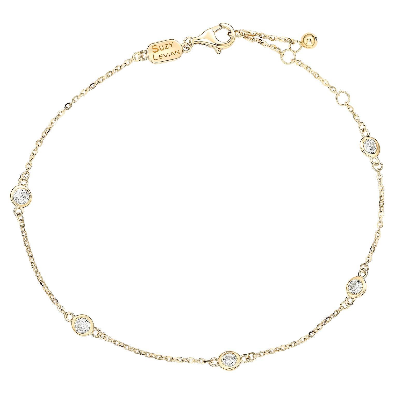 Suzy Levian, bracelet station en or jaune 14 carats avec diamants 0,50 carat TDW