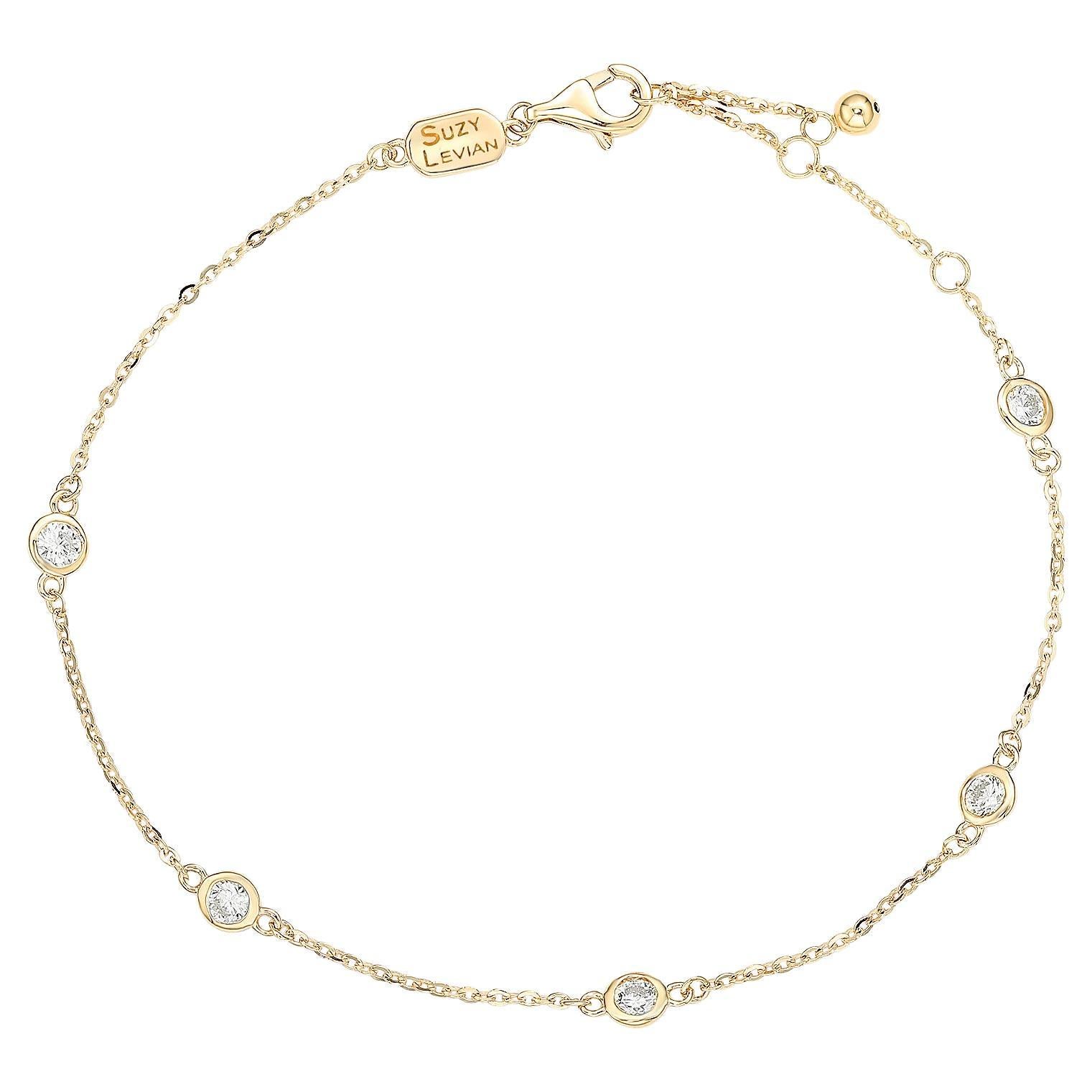 Suzy Levian 0.50 ct TDW 14K Yellow Gold Diamond Station Bracelet