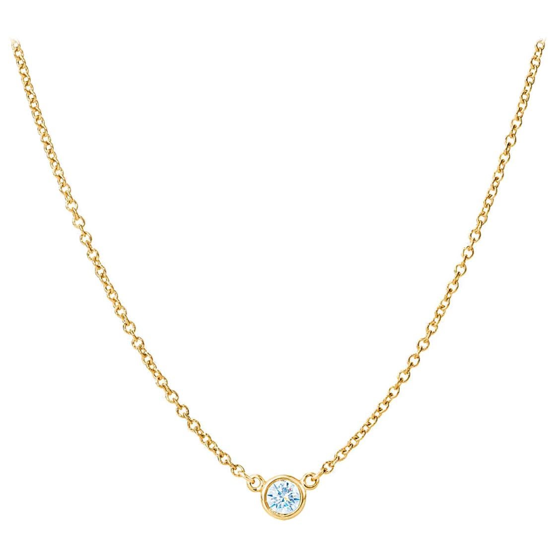 Suzy Levian 14 Karat Gold 0.15 Carat Round White Diamond Solitaire Necklace