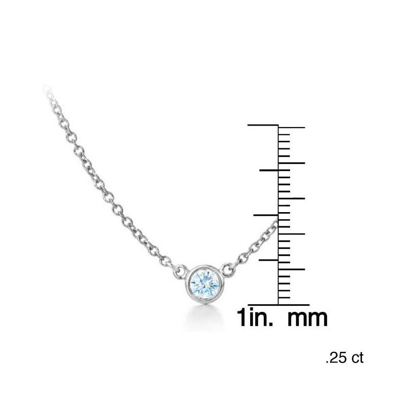 This magnificent pendant boasts a brilliant round-cut diamond in an exquisite bezel adorned of 14-karat white gold. The shimmering diamond gemstone is gloriously set in its bezel pendant. This gorgeous necklace features a 18 inch cable chain with a