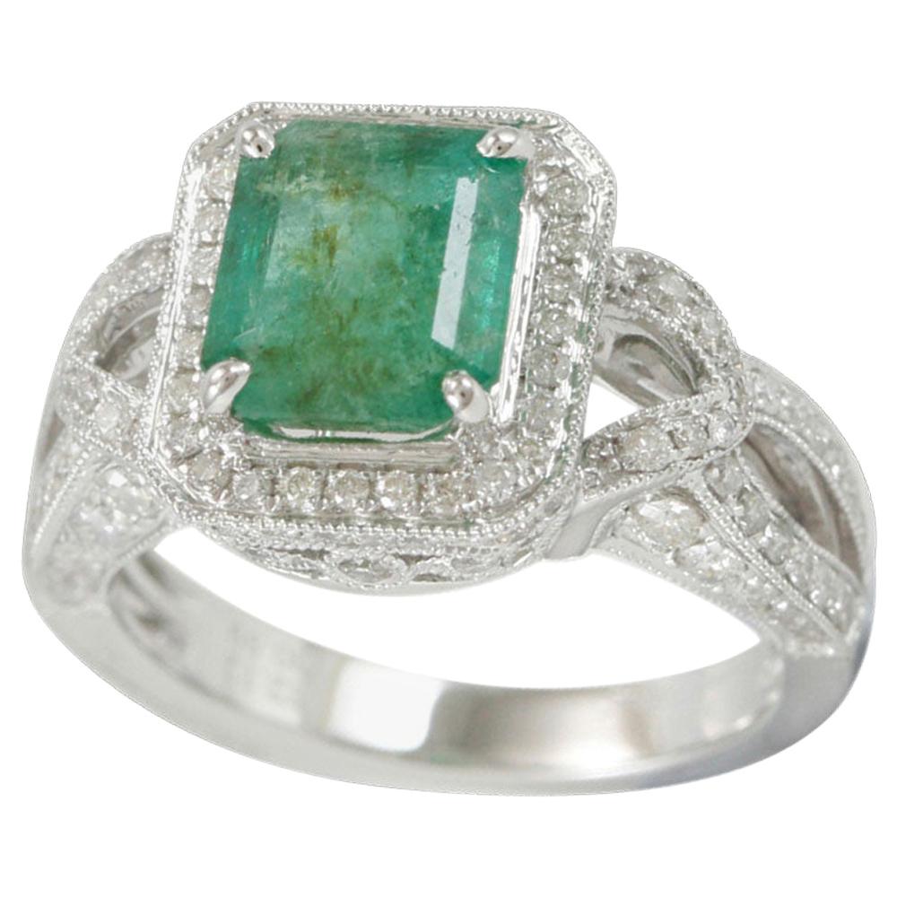 Suzy Levian 14 Karat Gold Emerald Colombian Green Diamond Ring For Sale