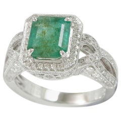 Suzy Levian Anello con diamante verde colombiano e smeraldo in oro 14 carati