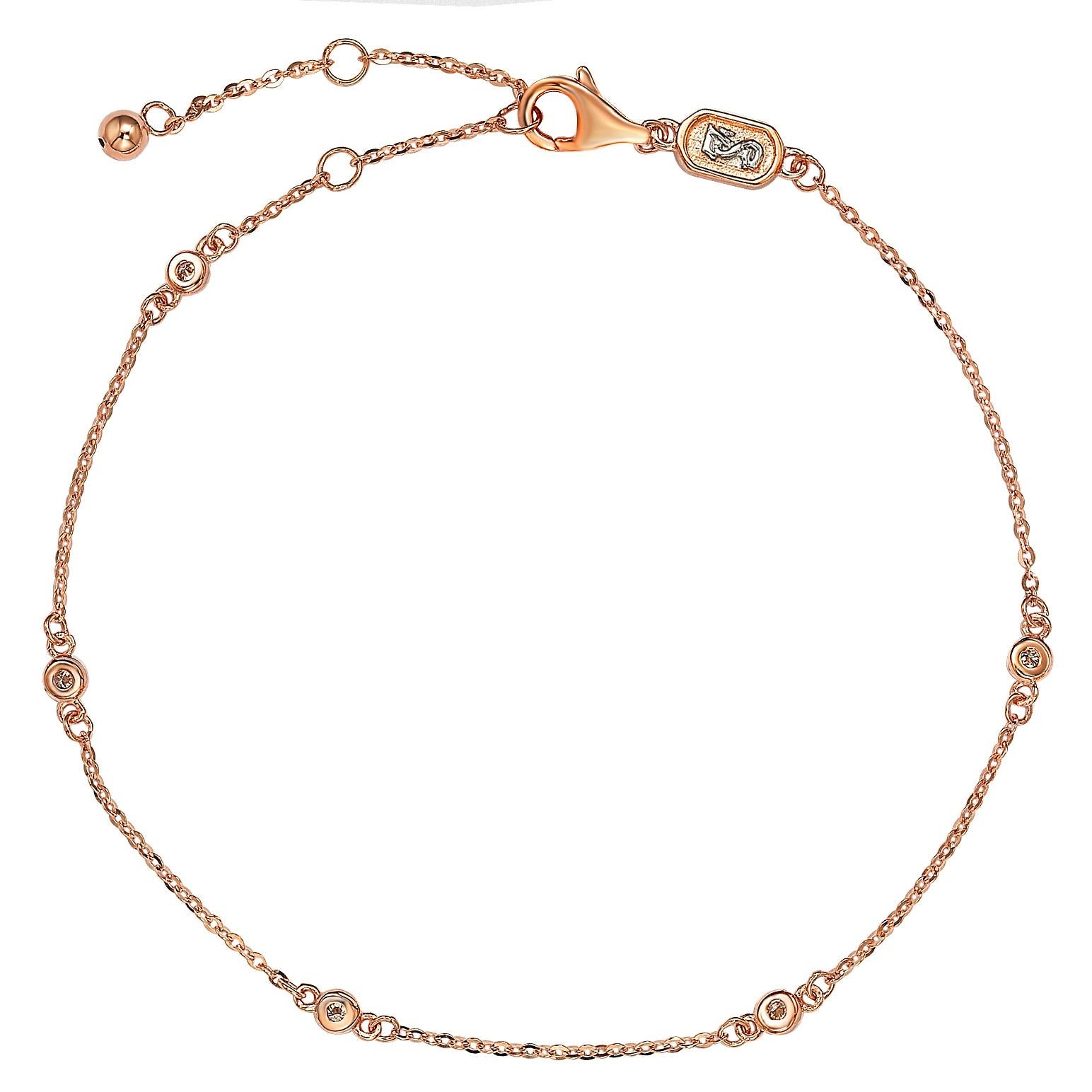 Suzy Levian 0,15 Karat Brown Diamant 14 Karat Rose Gold Station Kette Armband (Rundschliff) im Angebot