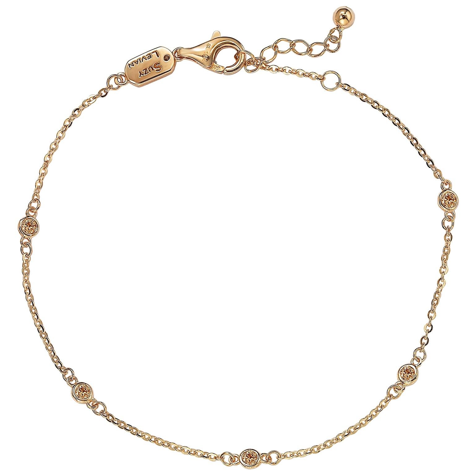 Suzy Levian 0.15 Carat Brown Diamond 14 Karat Rose Gold Station Chain Bracelet