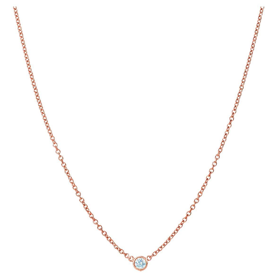 Suzy Levian 0.15 Carat Round White Diamond 14 Karat Rose Gold Solitaire Necklace
