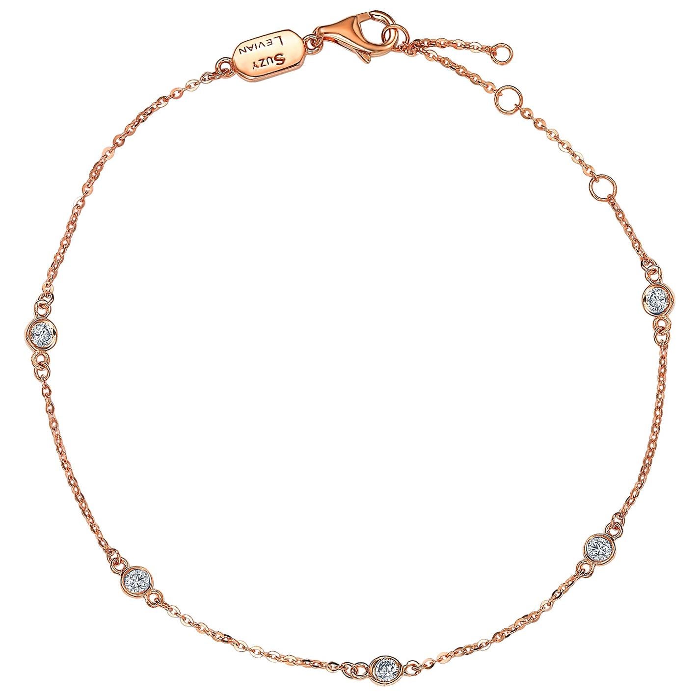 Suzy Levian 14 Karat Roségold 0,25 Karat Diamant-Station-Armband im Angebot