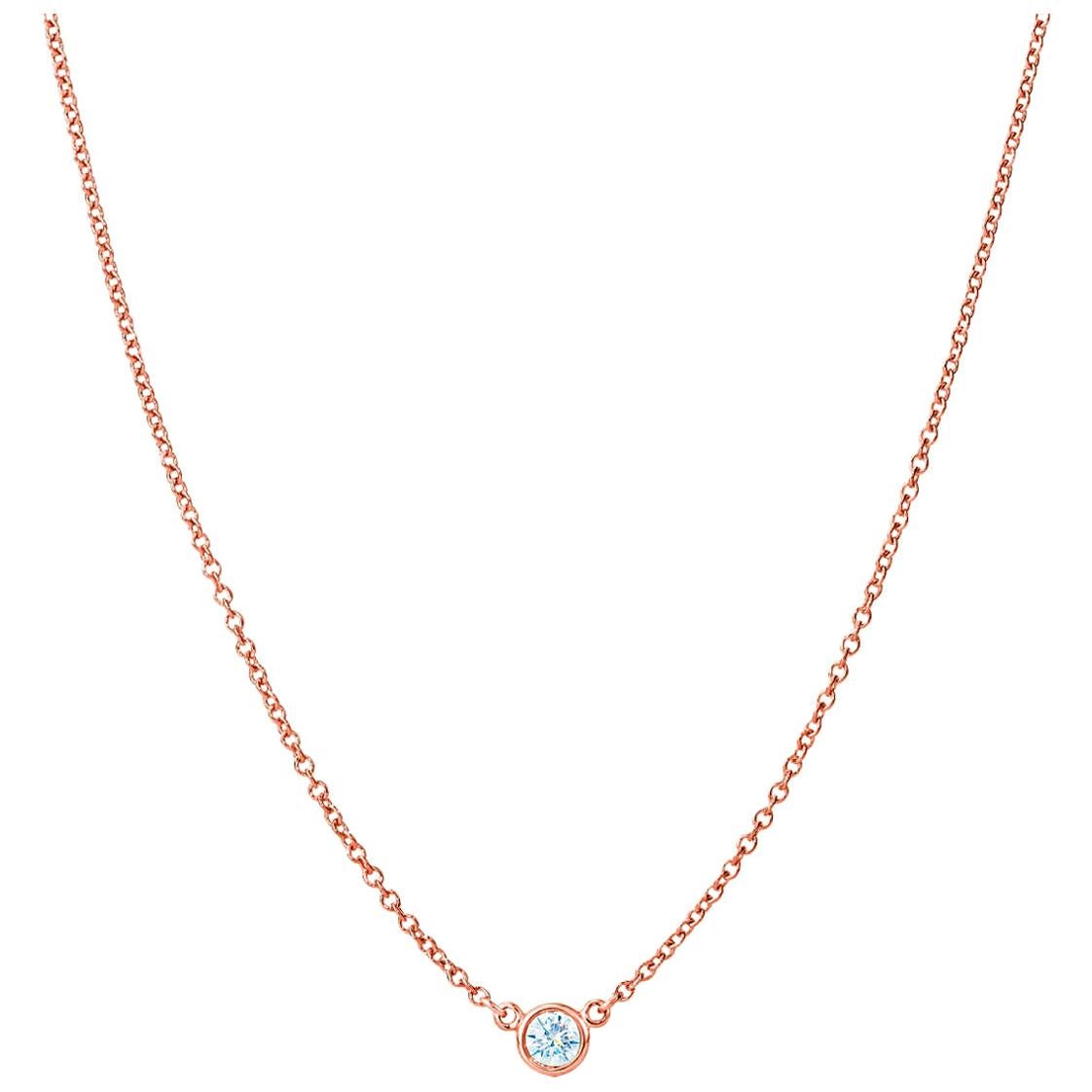 Suzy Levian 14 Karat Rose Gold 0.25 Carat Round White Diamond Solitaire Necklace