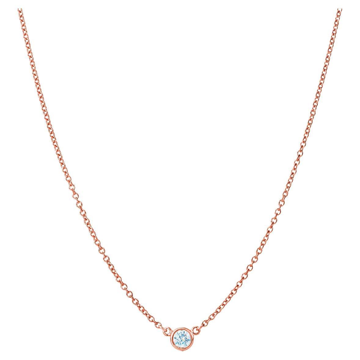 Suzy Levian 0.25 Carat Round White Diamond 14 Karat Rose Gold Solitaire Necklace
