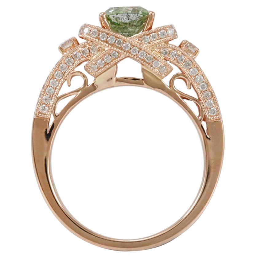 Suzy Levian 14 Karat Rose Gold Asscher-Cut Mint Green and White Diamond Ring
