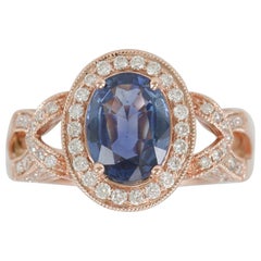 Suzy Levian 14 Karat Rose Gold Oval-Cut Ceylon Sapphire and Diamond Ring