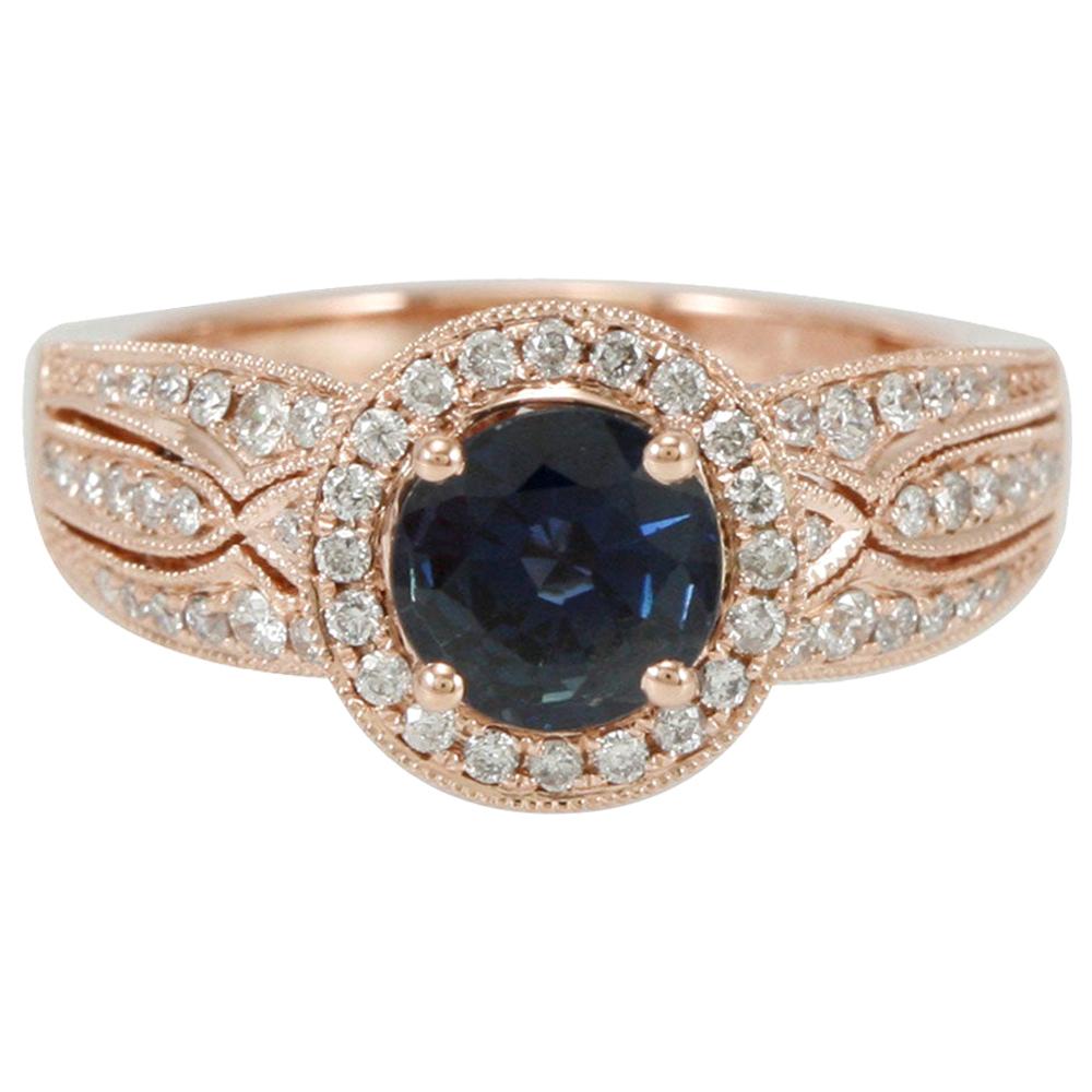 Suzy Levian 14 Karat Rose Gold Round Kancha Sapphire and Diamond Ring For Sale