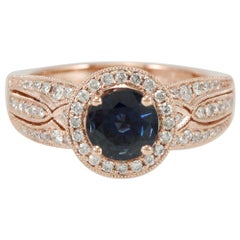 Suzy Levian 14 Karat Roségold Ring mit rundem Kancha-Saphir und Diamant