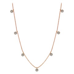 Suzy Levian 14 Karat Rose Gold White Diamond Flower Station Necklace