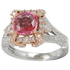 Suzy Levian 14 Karat Two-Tone Gold 3.11 Carat Pink Ceylon Sapphire Diamond Ring