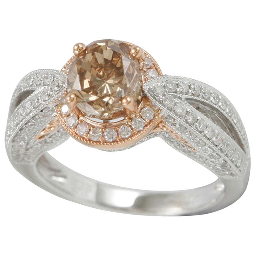 Suzy Levian 14 Karat Two-Tone Gold and Brown Diamond Ring