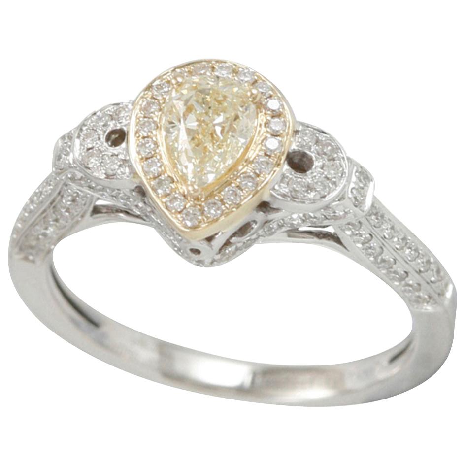 Suzy Levian 14 Karat Two-Tone Gold Yellow Diamond Pear-Cut Engagement Ring