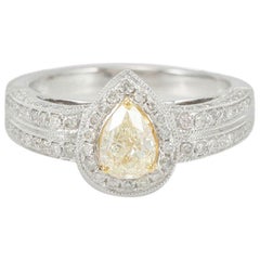 Suzy Levian 14 Karat Two-Tone White and Yellow Gold Pear-Cut Yellow Diamond Ring