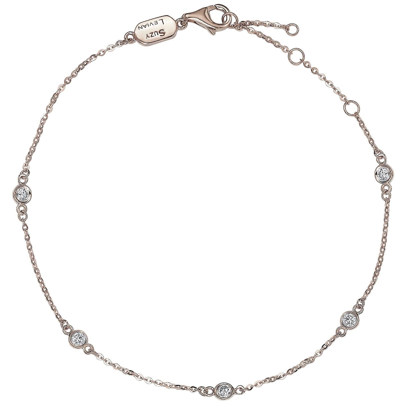 Suzy Levian 0.25 Carat Round Diamond 14 Karat White Gold Chain Bracelet For Sale