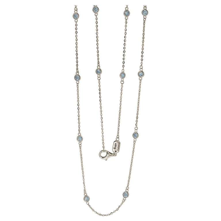 Suzy Levian 14 Karat White Gold 1.00 Carat Round Diamond Station Necklace For Sale