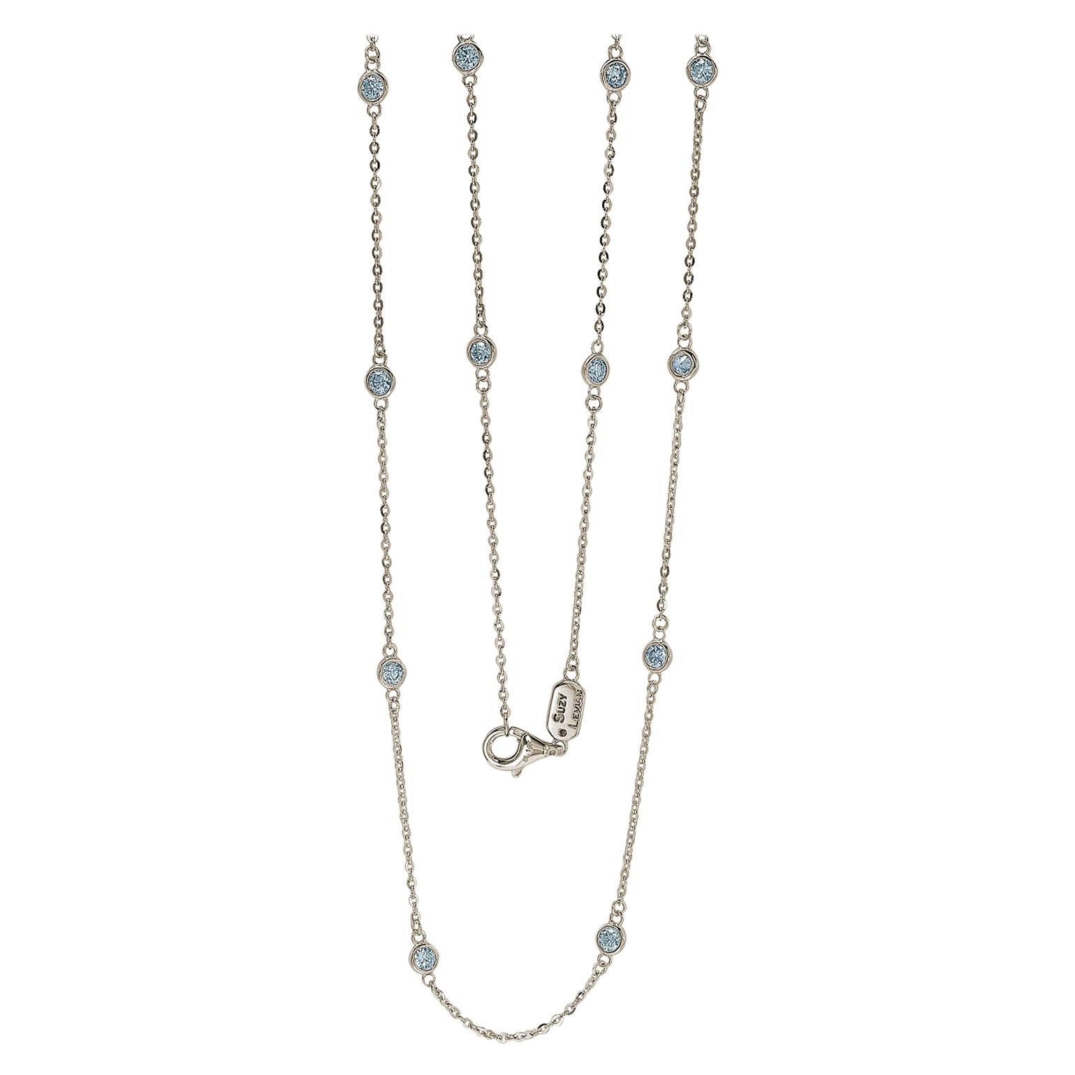 Suzy Levian 1.00 Carat Round Diamond 14 Karat White Gold Station Necklace For Sale