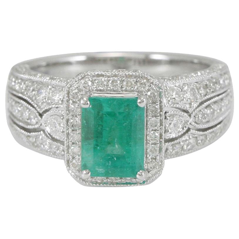 Suzy Levian 14 Karat White Gold Colombian Emerald Ring