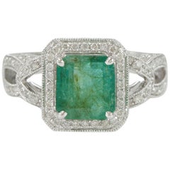 Suzy Levian 14 Karat White Gold Colombian Emerald Ring