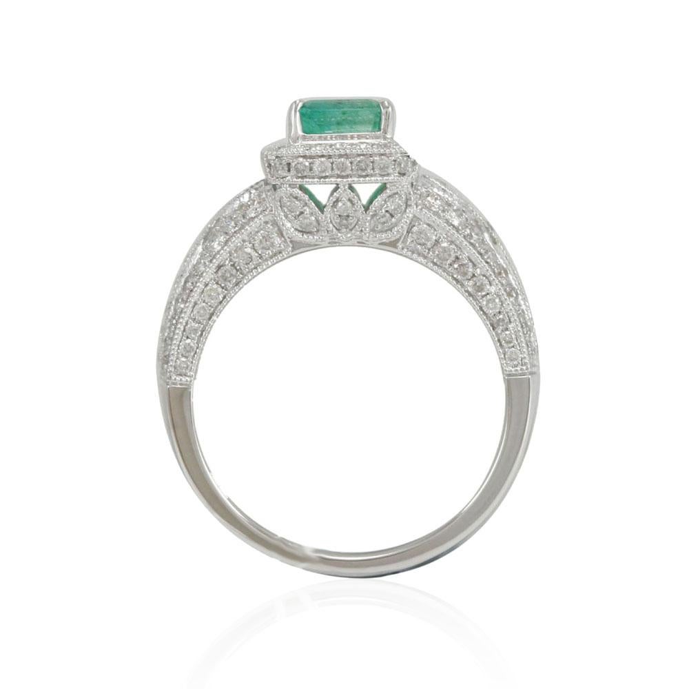 Emerald Cut Suzy Levian 14 Karat White Gold Emerald-Cut Colombian Emerald and Diamond Ring