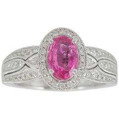 Suzy Levian 14 Karat White Gold Oval-Cut Pink Ceylon Sapphire and Diamond Ring