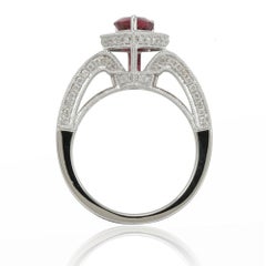 Suzy Levian 14 Karat White Gold Pear-Cut Ruby and White Diamond Engagement Ring