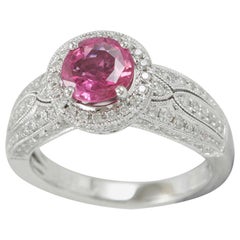 Suzy Levian 14 Karat White Gold Pink Ceylon Sapphire and White Diamond Ring