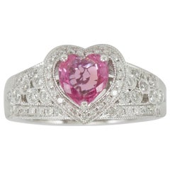 Suzy Levian Bague en or blanc 14 carats avec cœur en saphir de Ceylan rose et diamants