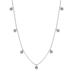 Suzy Levian 14 Karat White Gold White Diamond Flower Station Necklace