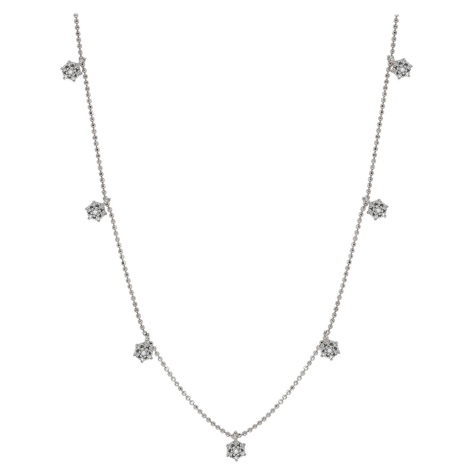 Suzy Levian 14 Karat White Gold White Diamond Flower Station Necklace For Sale