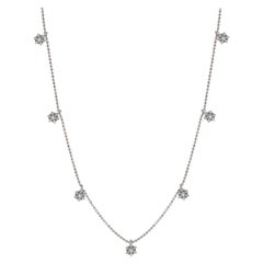 Suzy Levian 14 Karat White Gold White Diamond Flower Station Necklace