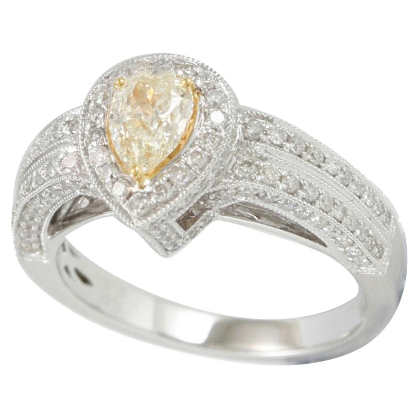 Suzy Levian 14 Karat White Gold Yellow Pear-Cut Diamond Bridal Ring