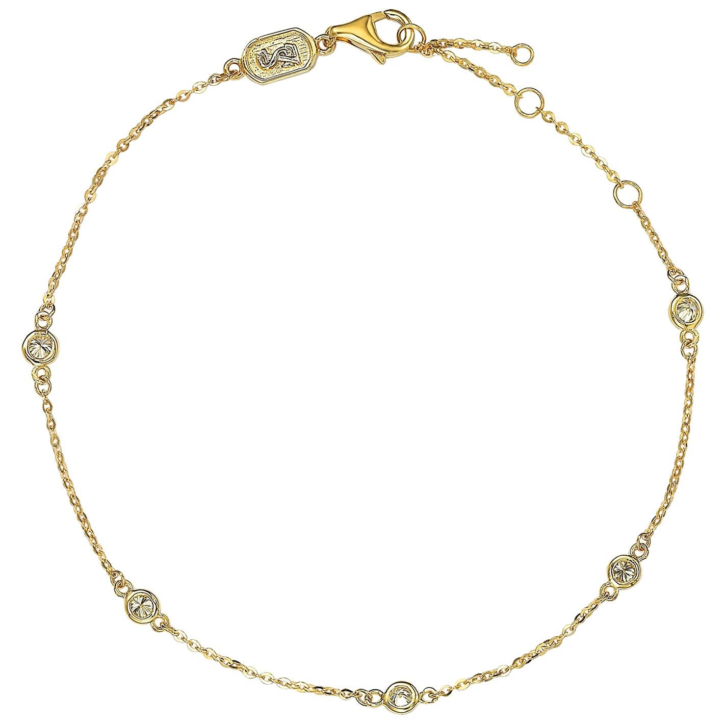 Suzy Levian 14 Karat Yellow Gold 0.15 Carat Diamond Station Bracelet