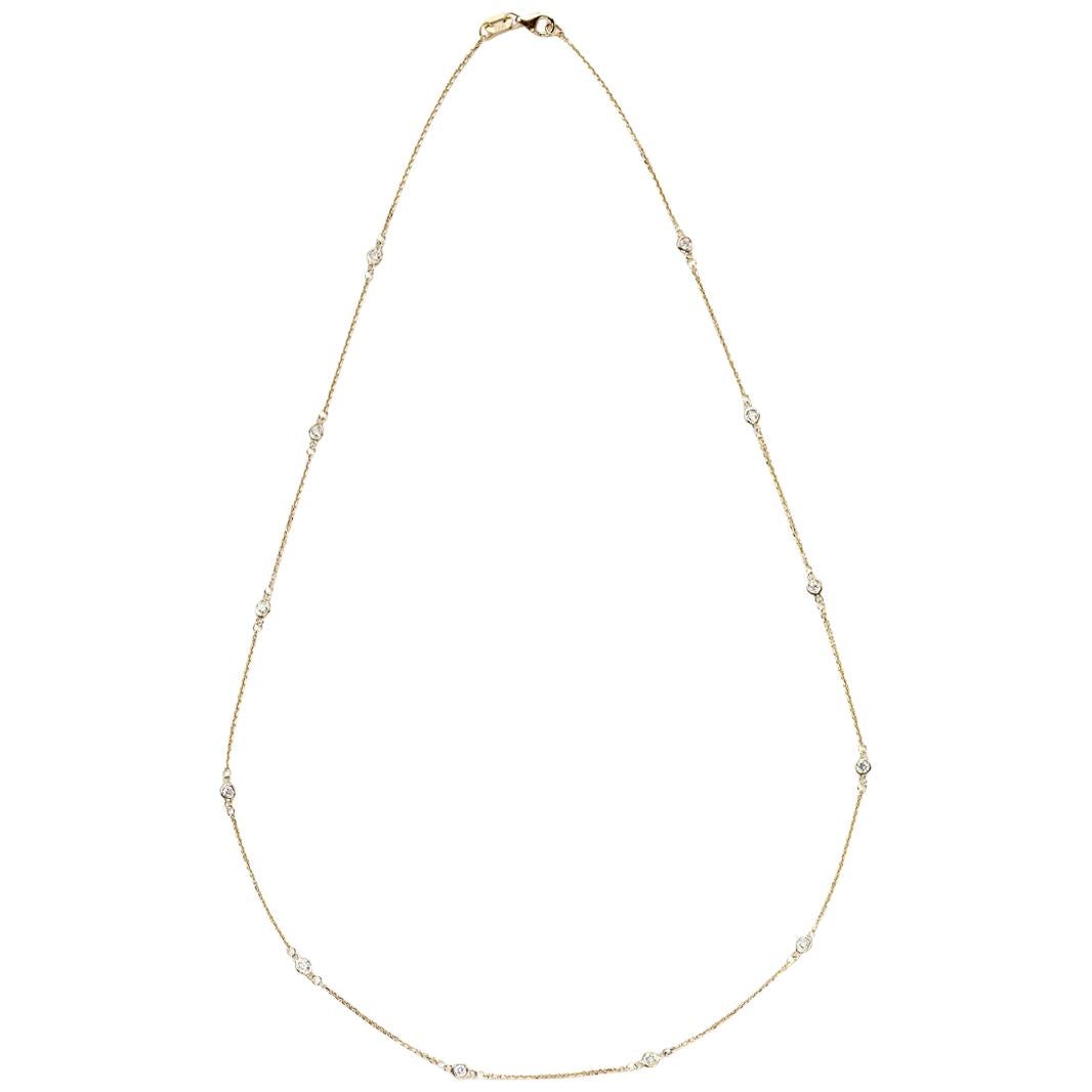 Suzy Levian 14 Karat Yellow Gold 0.33 Carat White Diamond Station Necklace For Sale