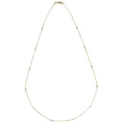 Used Suzy Levian 14 Karat Yellow Gold 0.33 Carat White Diamond Station Necklace