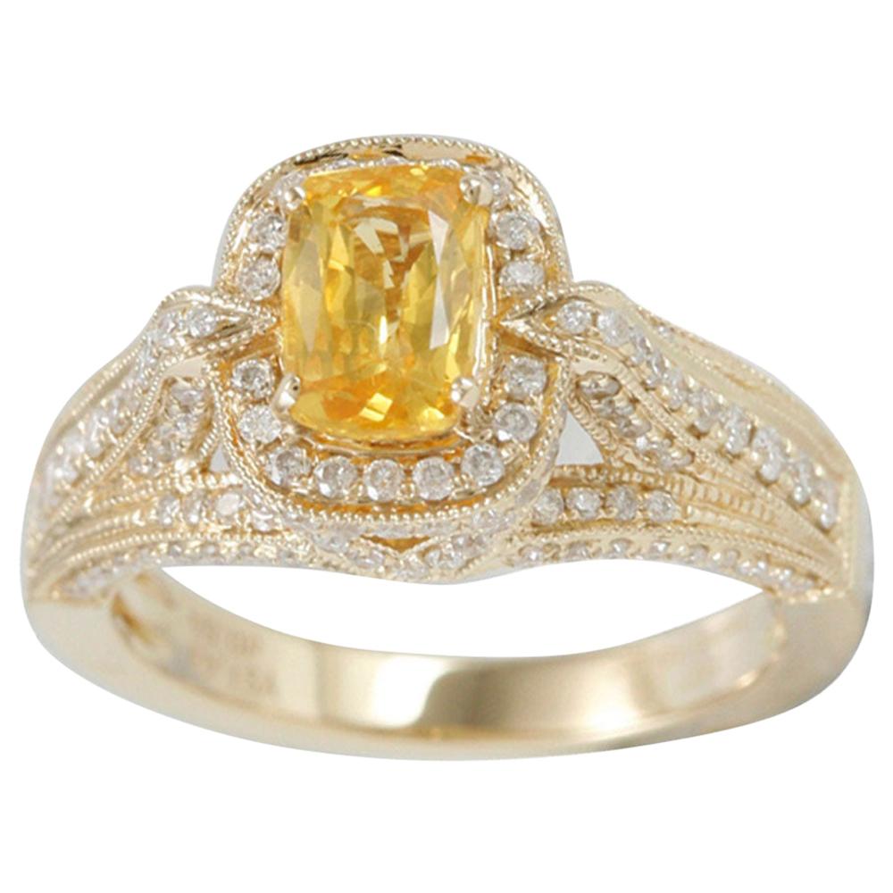 Suzy Levian 14 Karat Yellow Gold Cushion-Cut Yellow Sapphire and Diamond Ring