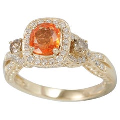 Suzy Levian 14 Karat Yellow Gold Natural Orange Sapphire and Diamond Ring