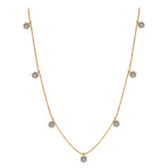 Suzy Levian 14 Karat Yellow Gold White Diamond Flower Station Necklace